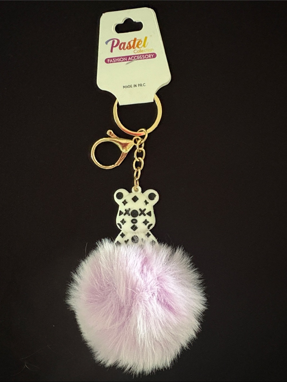 Lavender Faux Fur Fashion Pom Pom Keychain Bag Charm with Gold Hardware